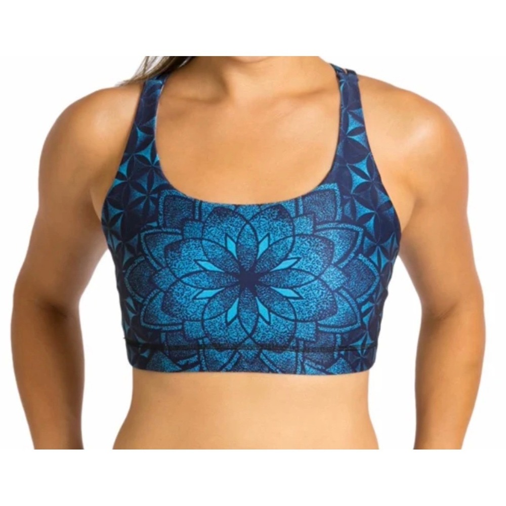 Inner Fire Blue Mandala Geometric Strappy Back Sports Bra XS Yoga Activewear